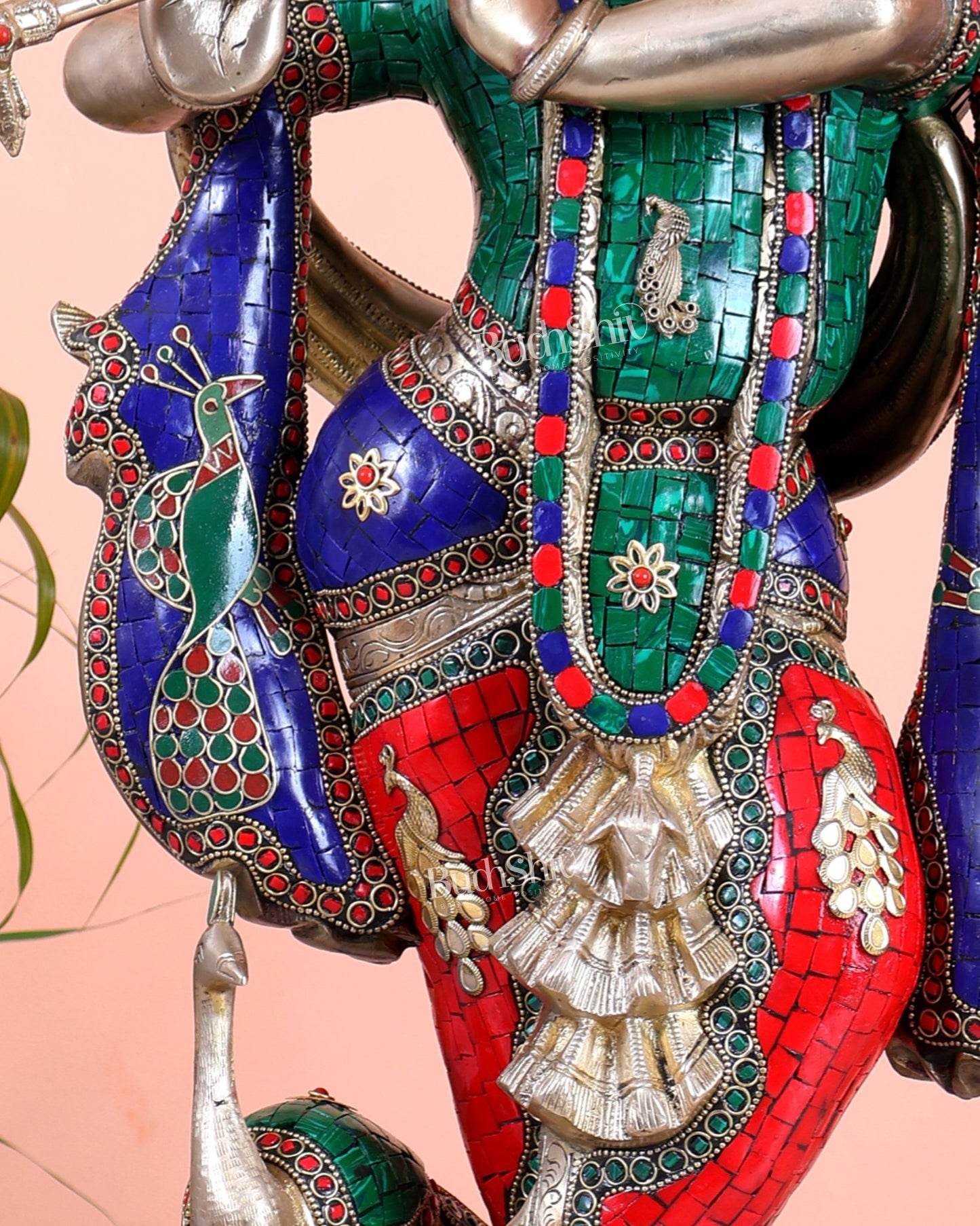 Superfine Brass Radha Krishna statues with Meenakari Stonework 27" - Budhshiv.com