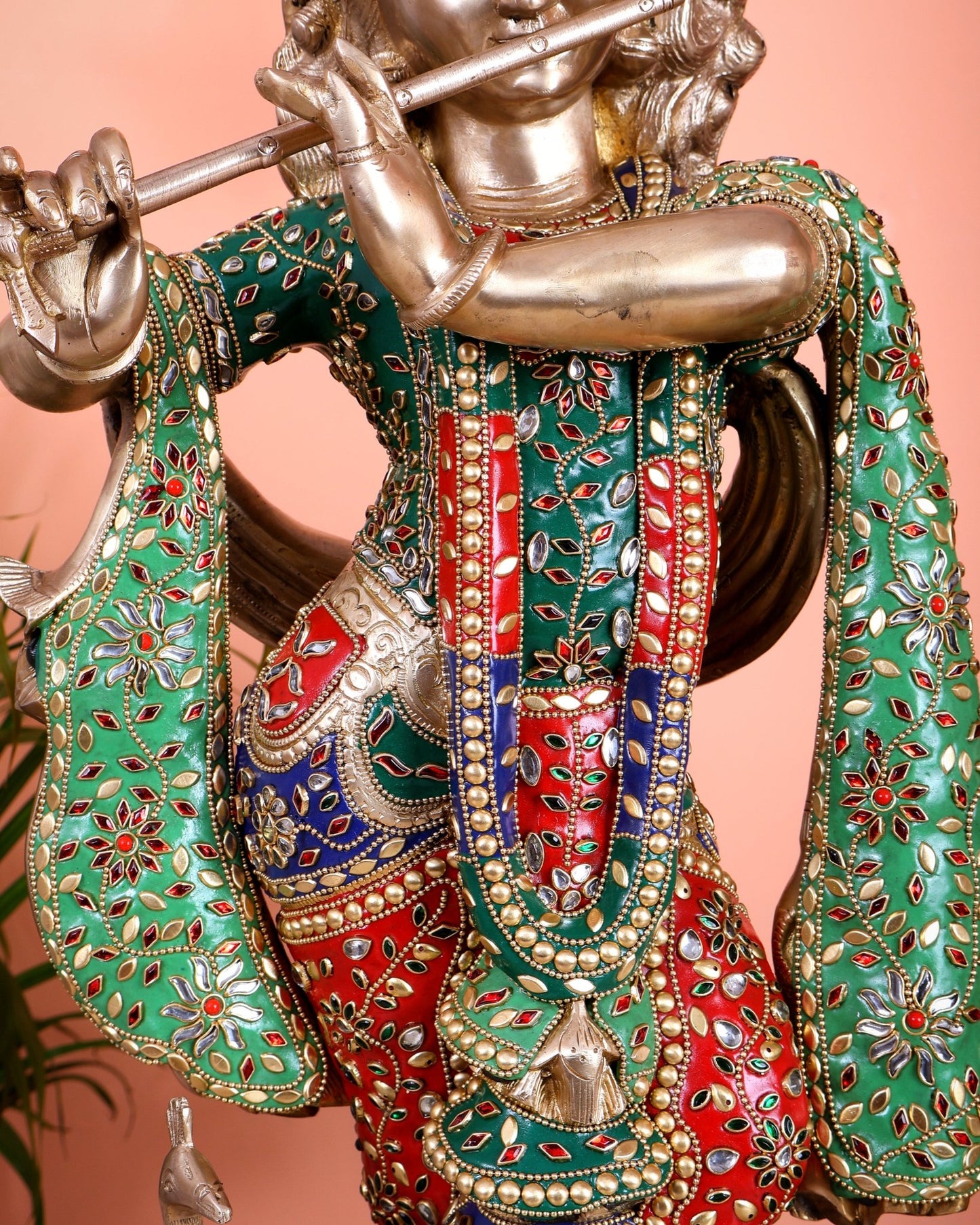 Superfine Brass Radha Krishna statues with Meenakari Stonework 27" - Budhshiv.com
