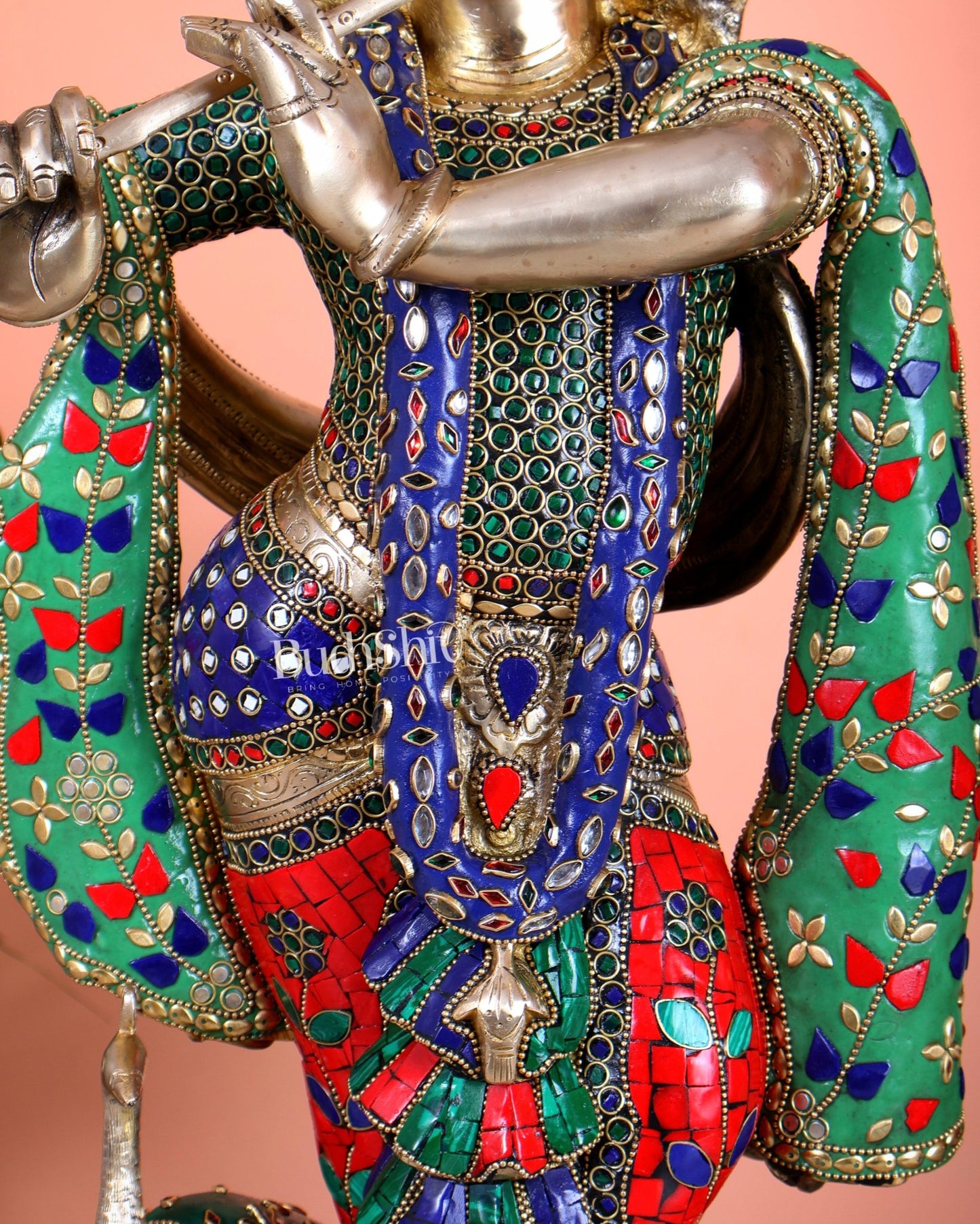 Superfine Brass Radha Krishna statues with Meenakari Stonework 27" - Budhshiv.com
