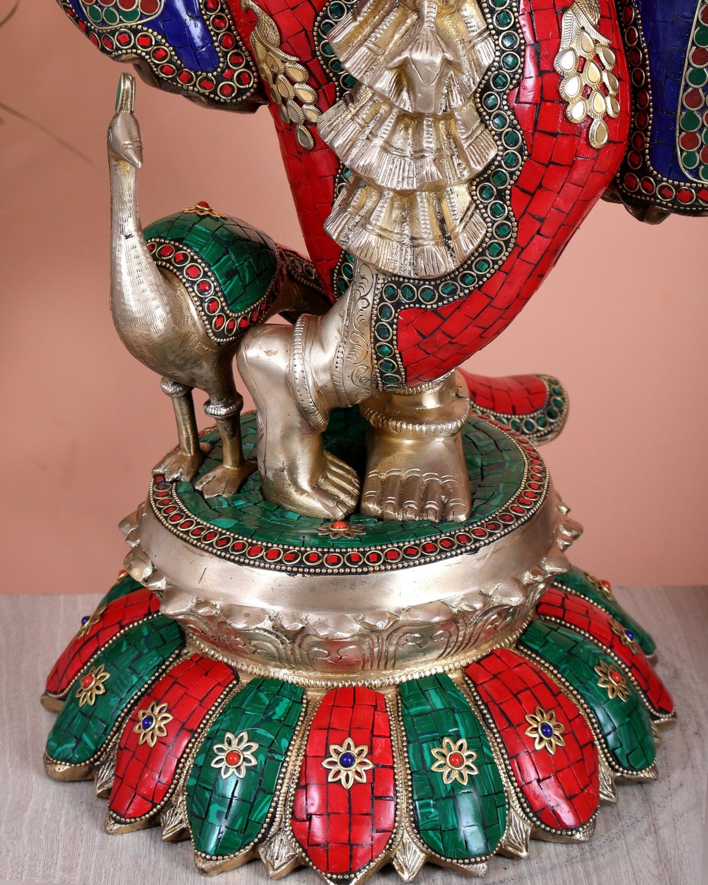 Superfine Brass Radha Krishna statues with Meenakari Stonework 27" - Budhshiv.com