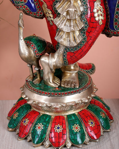 Superfine Brass Radha Krishna statues with Meenakari Stonework 27" - Budhshiv.com