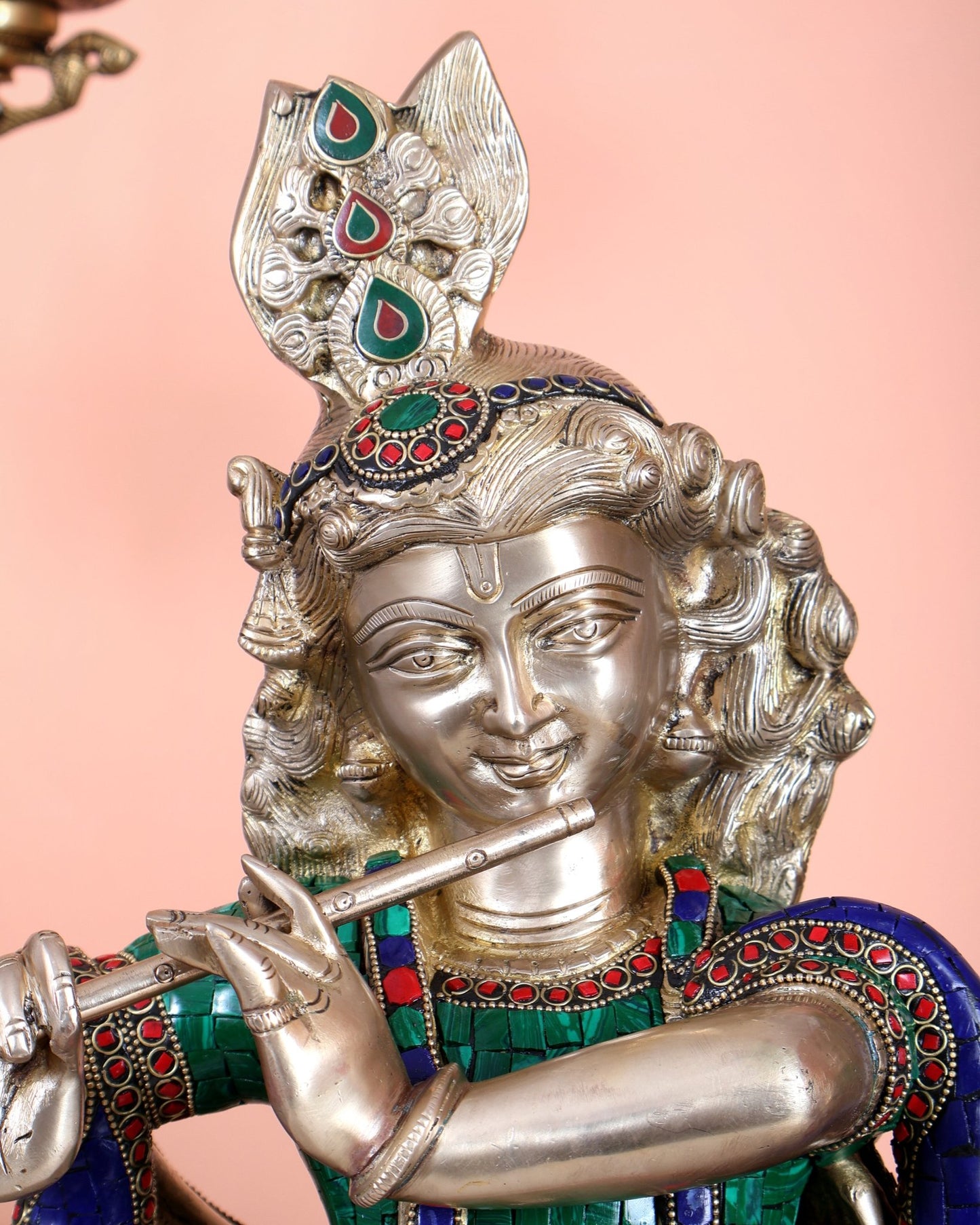 Superfine Brass Radha Krishna statues with Meenakari Stonework 27" - Budhshiv.com