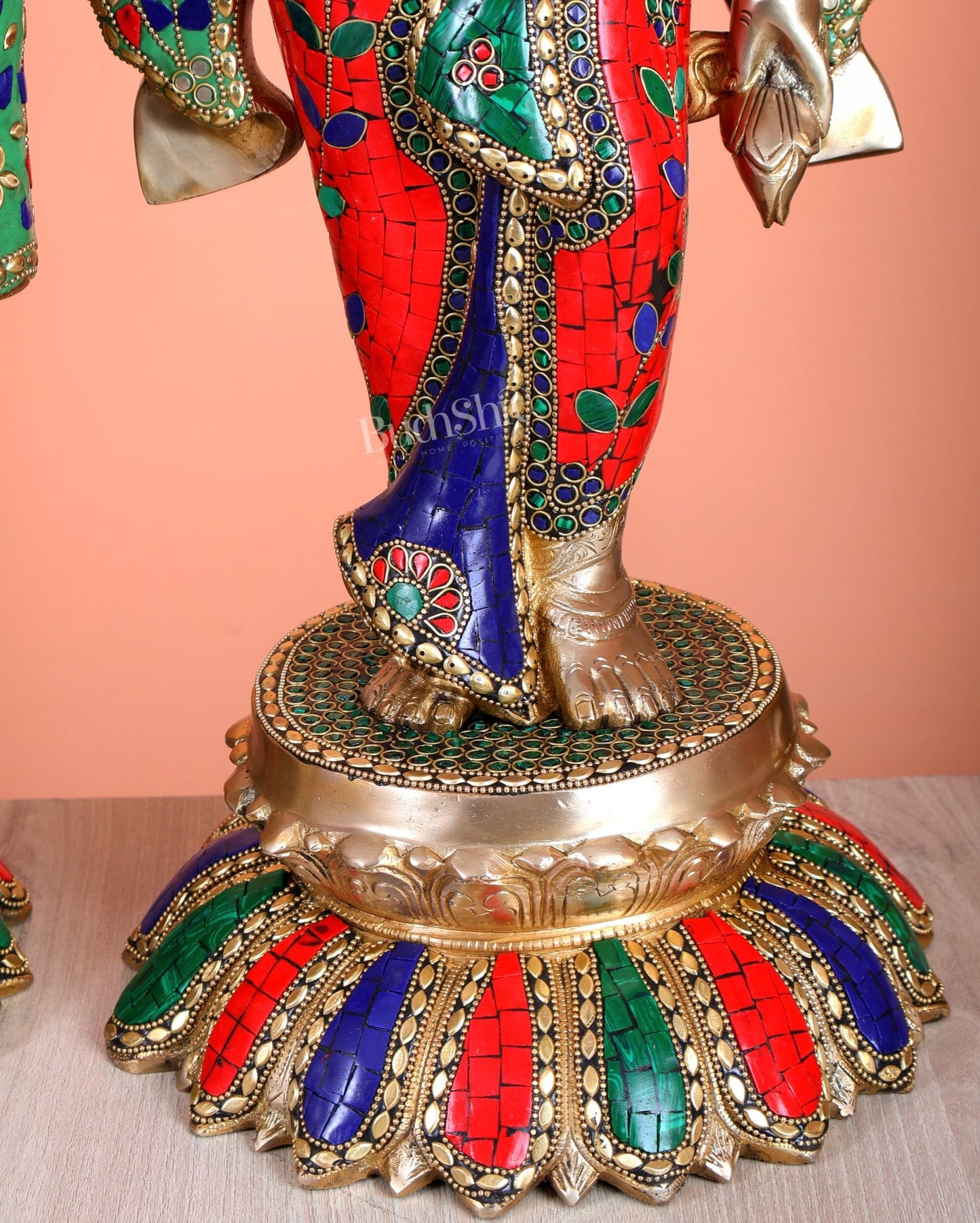 Superfine Brass Radha Krishna statues with Meenakari Stonework 27" - Budhshiv.com