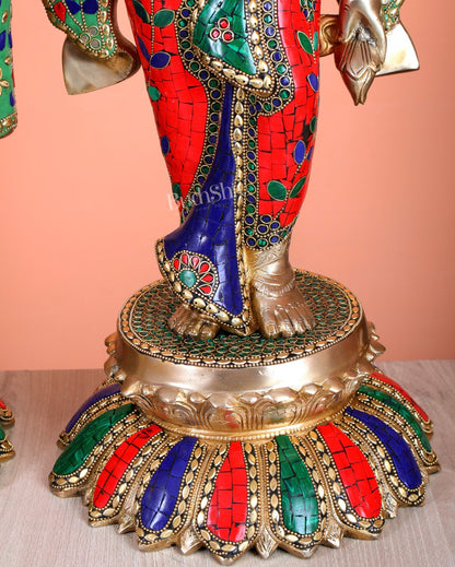 Superfine Brass Radha Krishna statues with Meenakari Stonework 27" - Budhshiv.com