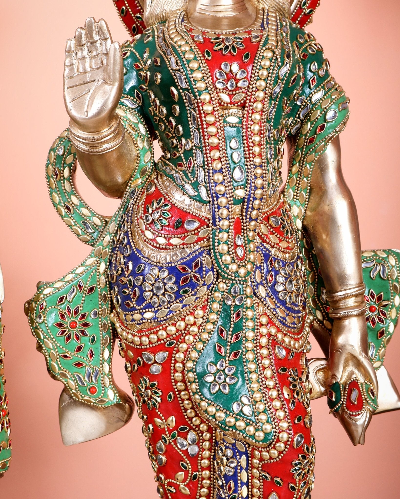 Superfine Brass Radha Krishna statues with Meenakari Stonework 27" - Budhshiv.com