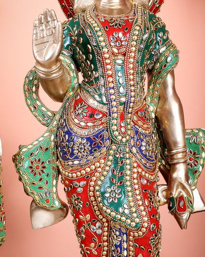 Superfine Brass Radha Krishna statues with Meenakari Stonework 27" - Budhshiv.com