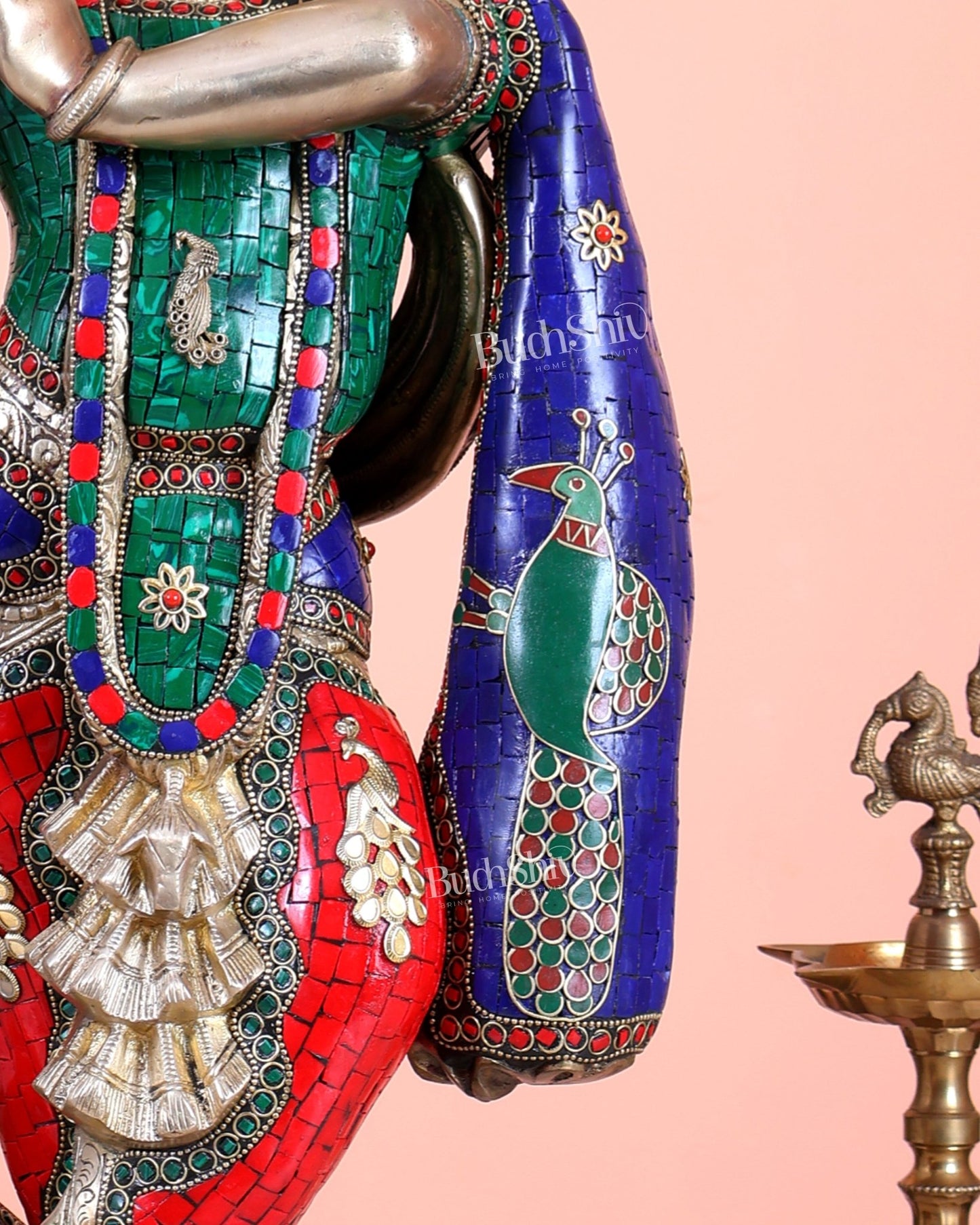 Superfine Brass Radha Krishna statues with Meenakari Stonework 27" - Budhshiv.com