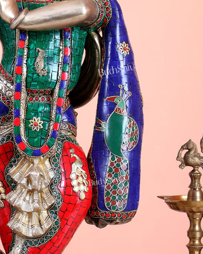 Superfine Brass Radha Krishna statues with Meenakari Stonework 27" - Budhshiv.com