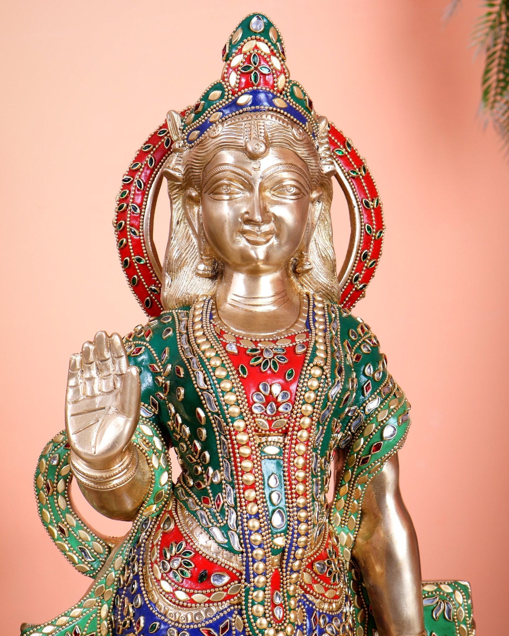 Superfine Brass Radha Krishna statues with Meenakari Stonework 27" - Budhshiv.com