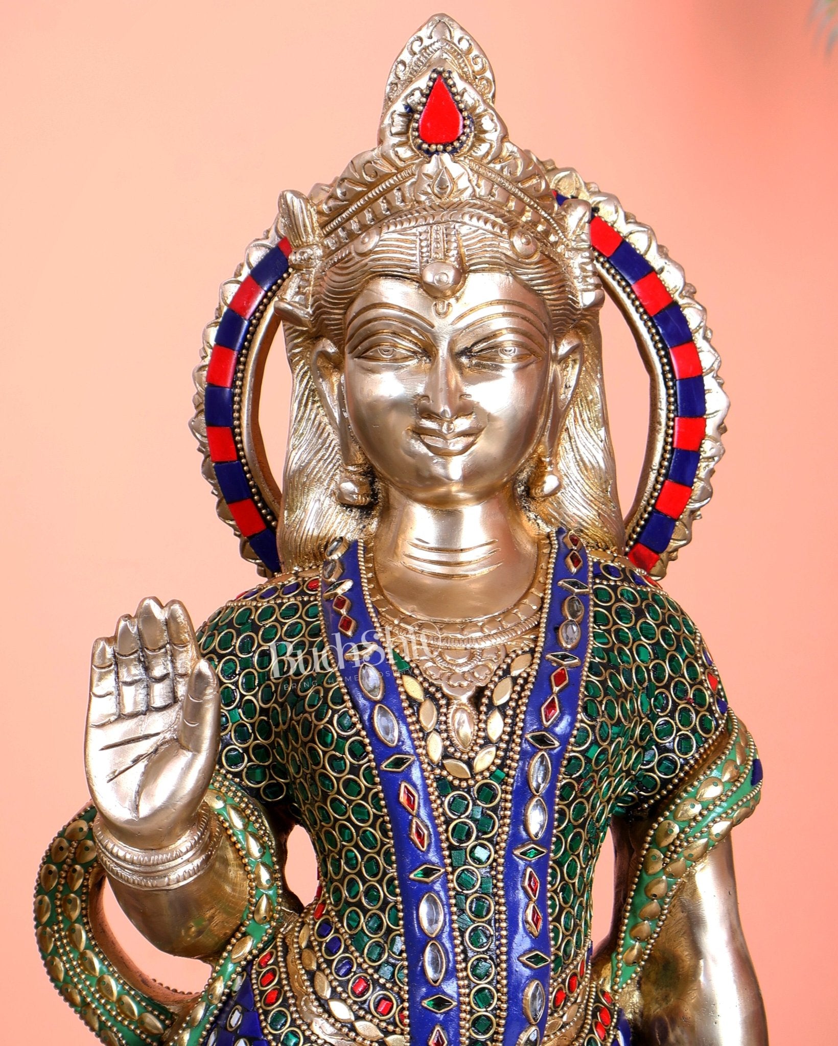 Superfine Brass Radha Krishna statues with Meenakari Stonework 27" - Budhshiv.com