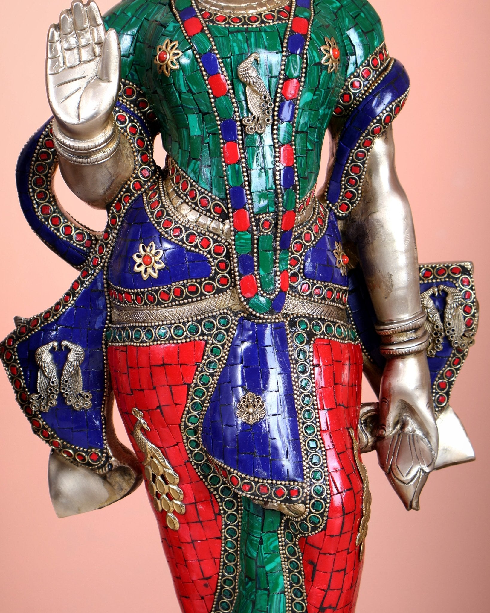 Superfine Brass Radha Krishna statues with Meenakari Stonework 27" - Budhshiv.com