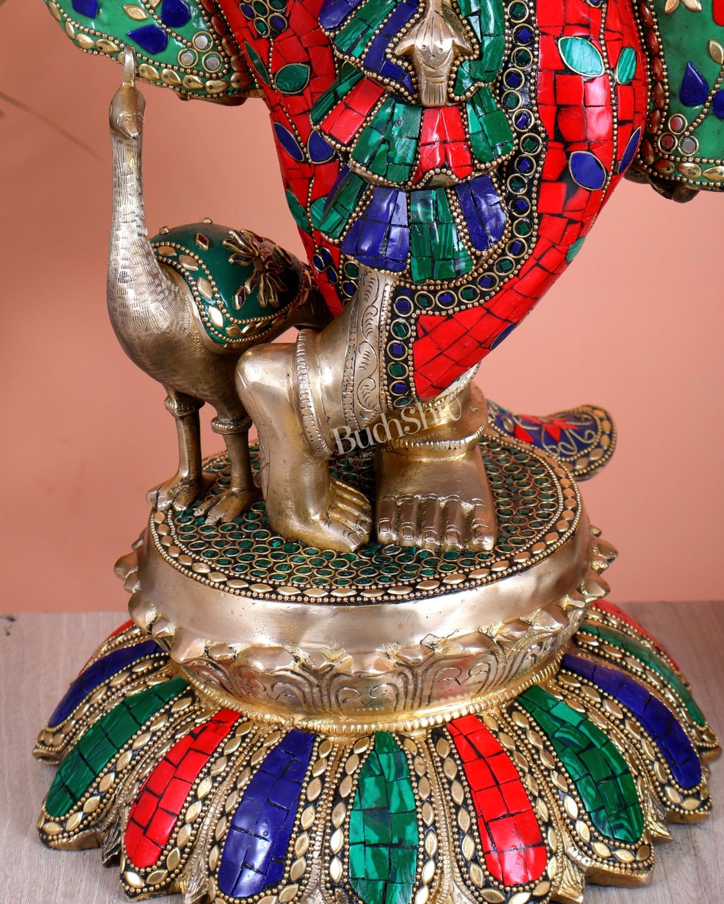 Superfine Brass Radha Krishna statues with Meenakari Stonework 27" - Budhshiv.com