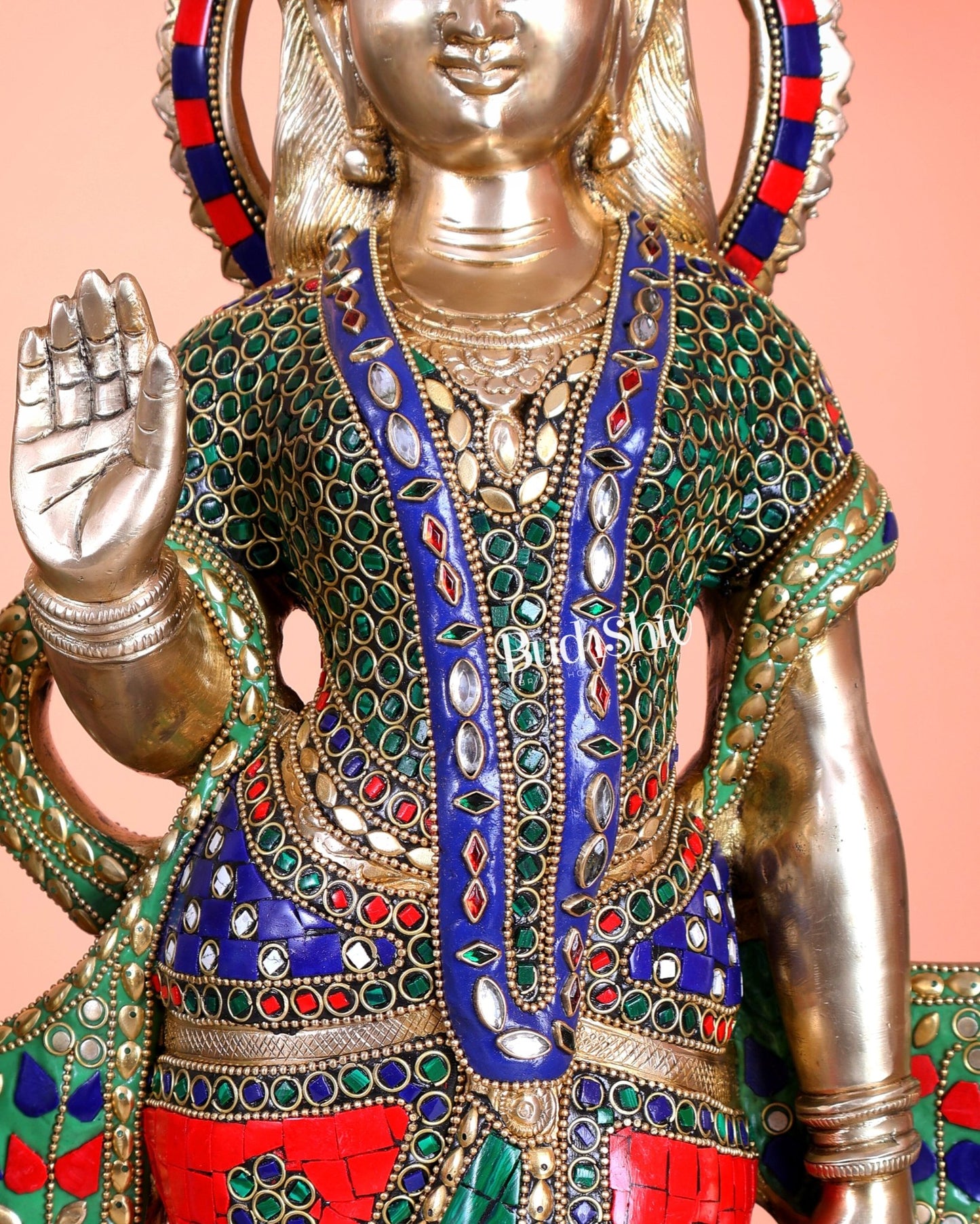 Superfine Brass Radha Krishna statues with Meenakari Stonework 27" - Budhshiv.com