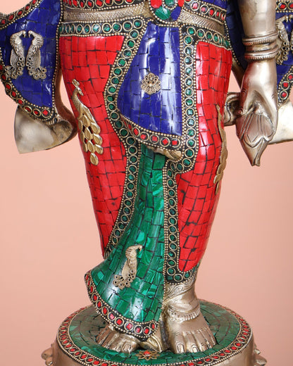 Superfine Brass Radha Krishna statues with Meenakari Stonework 27" - Budhshiv.com