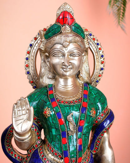 Superfine Brass Radha Krishna statues with Meenakari Stonework 27" - Budhshiv.com