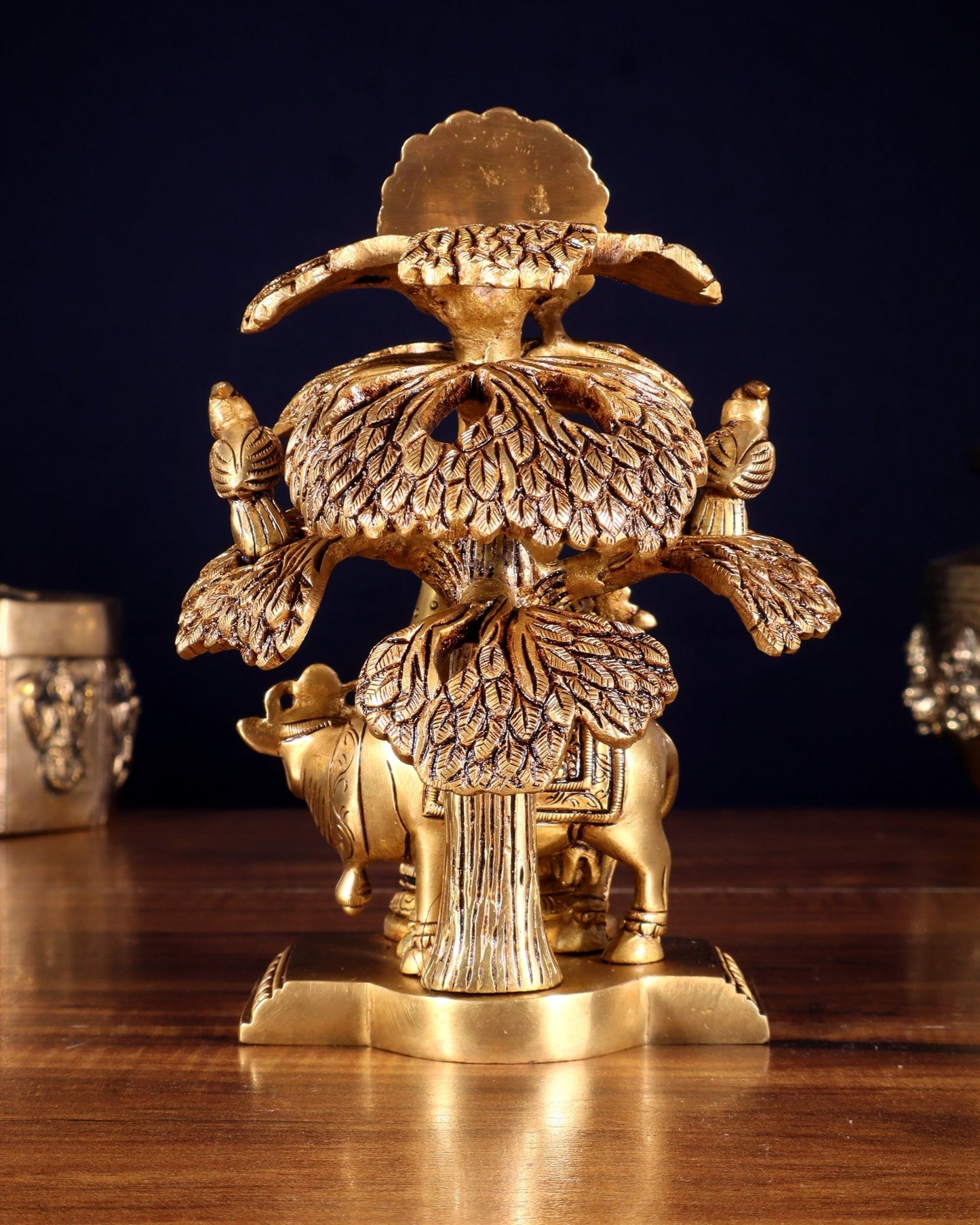 Superfine Brass Radha Krishna with Cow Under Tree Idol - 7" Height - Budhshiv.com