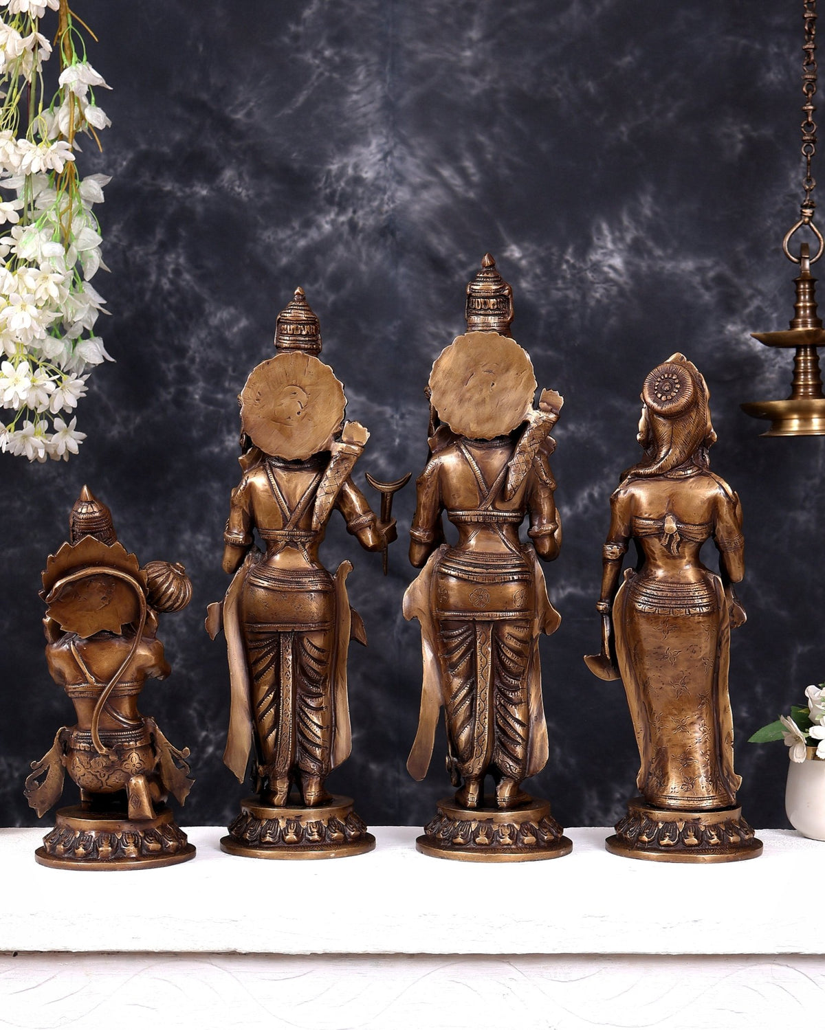 Superfine Brass Rama Darbar Idols Set - 20 inch antique tone - Budhshiv.com