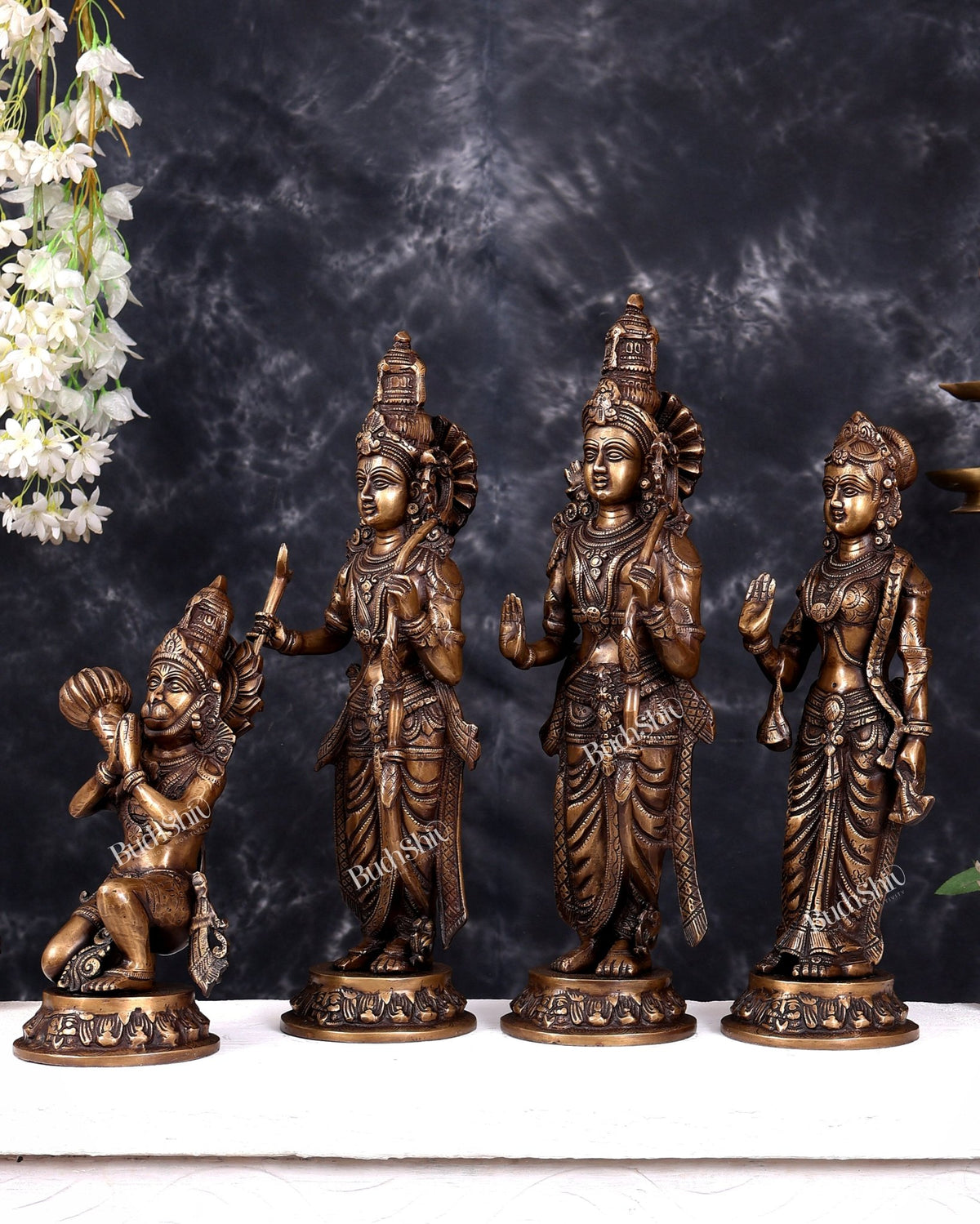 Superfine Brass Rama Darbar Idols Set - 20 inch antique tone - Budhshiv.com