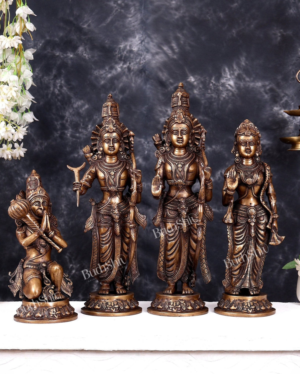 Superfine Brass Rama Darbar Idols Set - 20 inch antique tone - Budhshiv.com