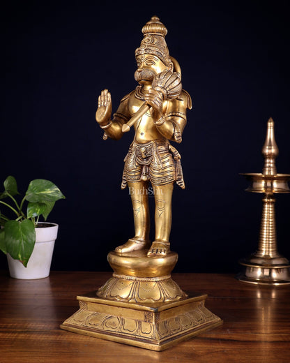 Superfine Brass Standing Lord Hanuman Idol | 16.5 inch - Budhshiv.com