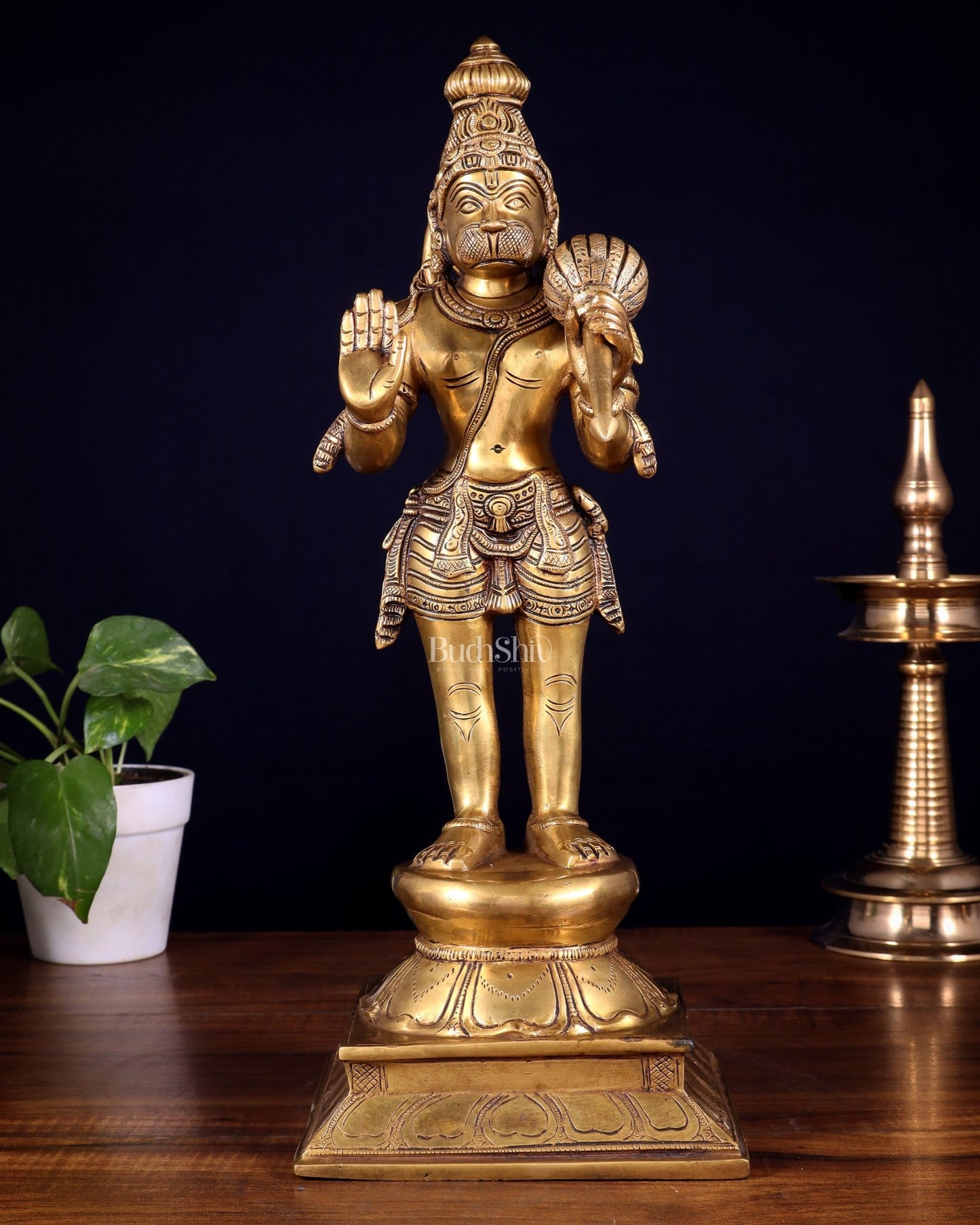 Superfine Brass Standing Lord Hanuman Idol | 16.5 inch - Budhshiv.com