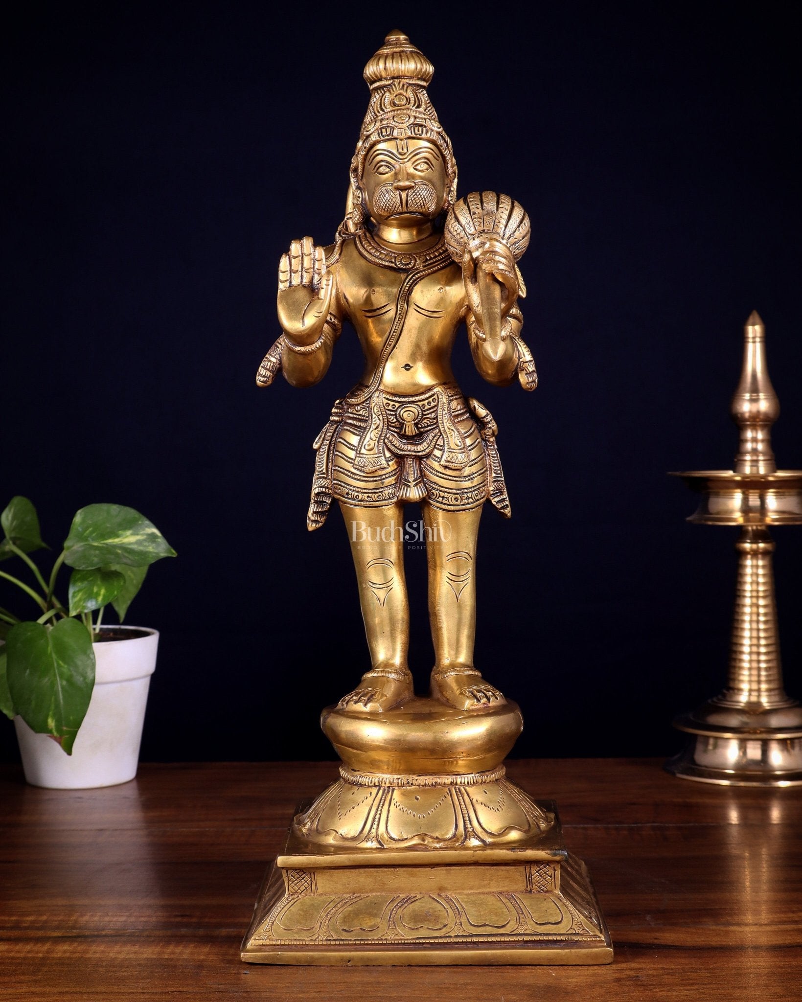 Superfine Brass Standing Lord Hanuman Idol | 16.5 inch - Budhshiv.com