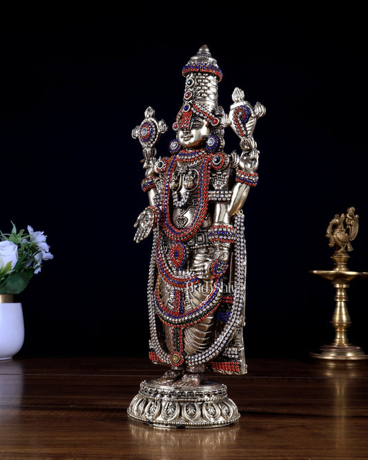Superfine Brass Tirupati Balaji Idol – 12 Inch jewel work - Budhshiv.com