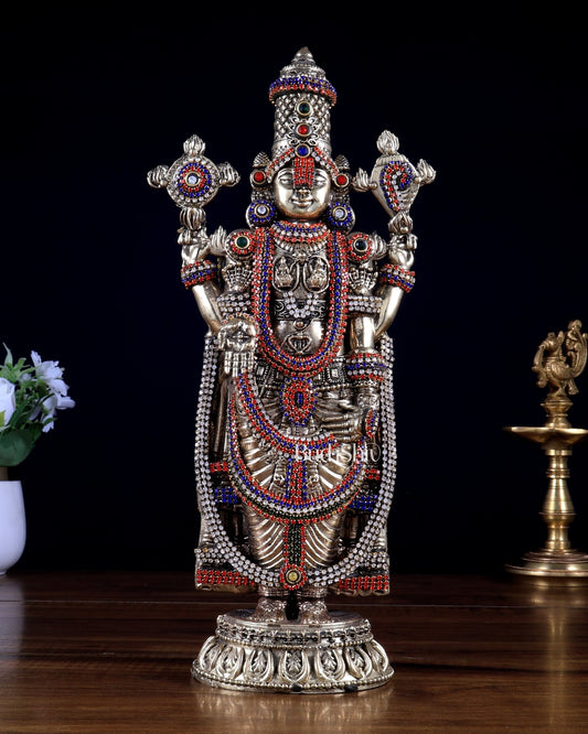 Superfine Brass Tirupati Balaji Idol – 12 Inch jewel work - Budhshiv.com