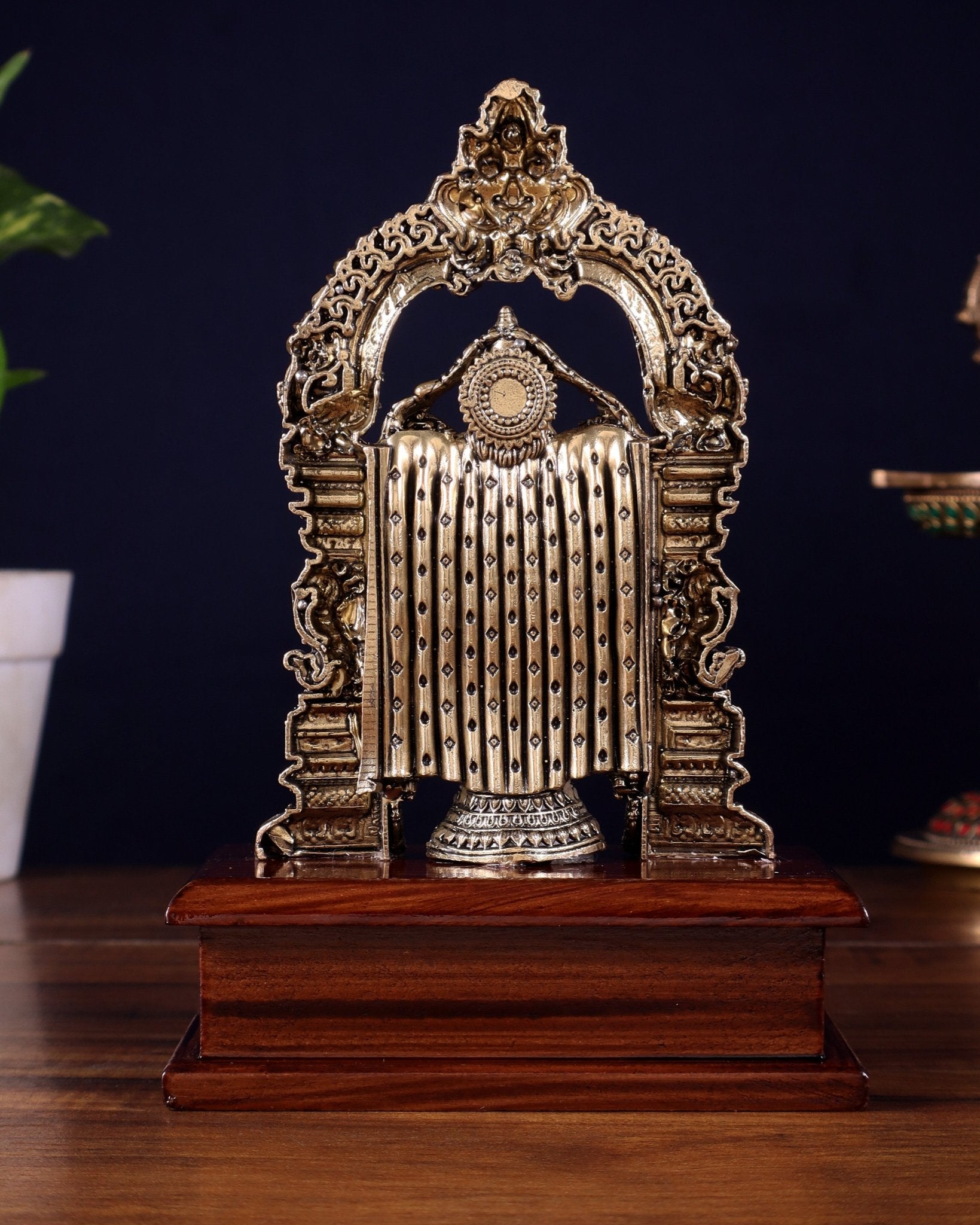 Superfine Brass Tirupati Balaji Idol on Wooden Base – 7.5 Inch - Budhshiv.com