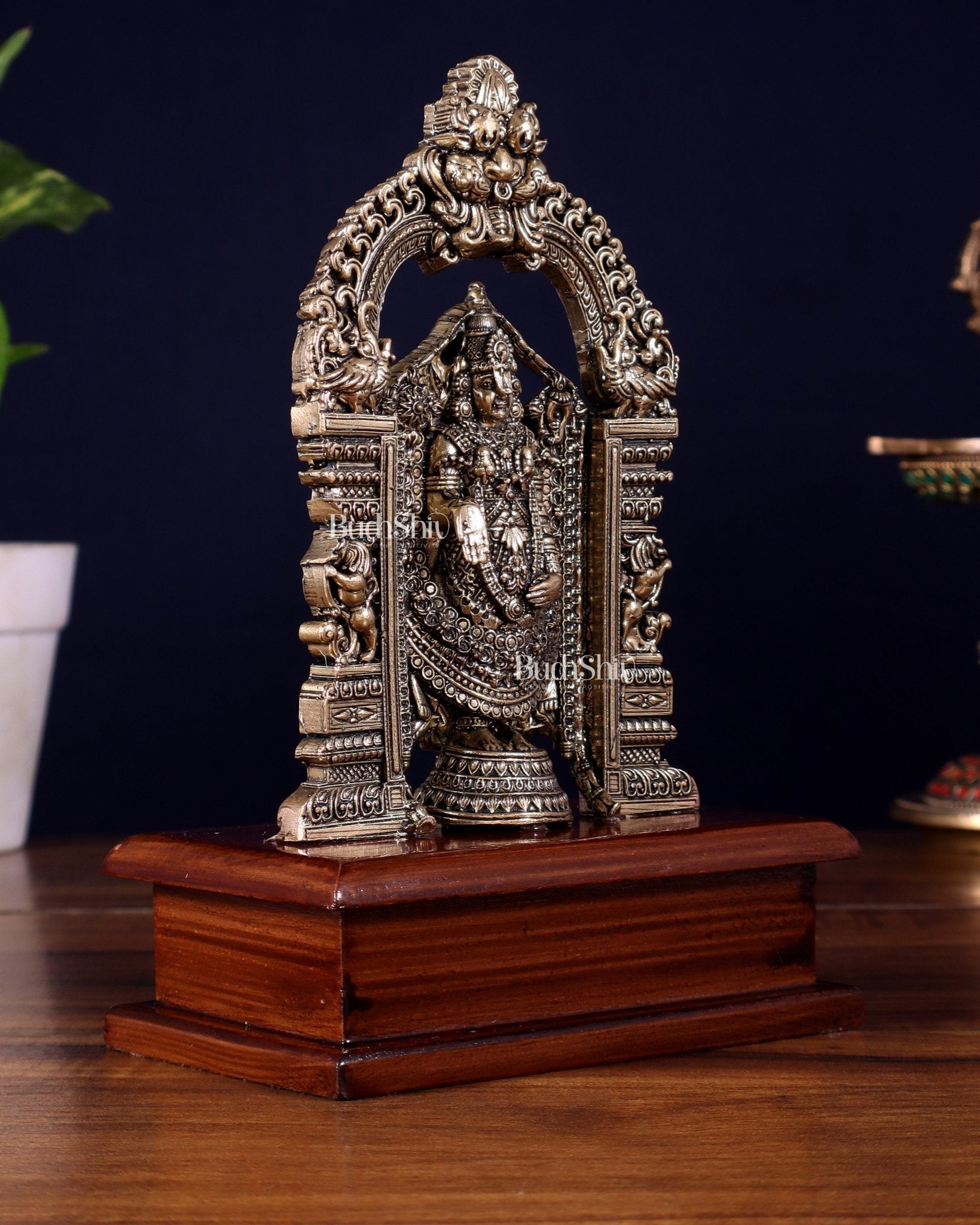 Superfine Brass Tirupati Balaji Idol on Wooden Base – 7.5 Inch - Budhshiv.com