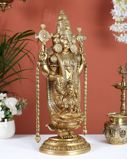 Superfine Brass Tirupati Balaji Idol with goddess Lakshmi | Height 20 inch Antique tone - Budhshiv.com