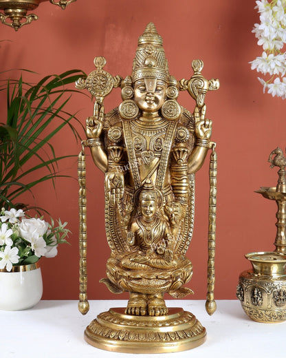 Superfine Brass Tirupati Balaji Idol with goddess Lakshmi | Height 20 inch Antique tone - Budhshiv.com