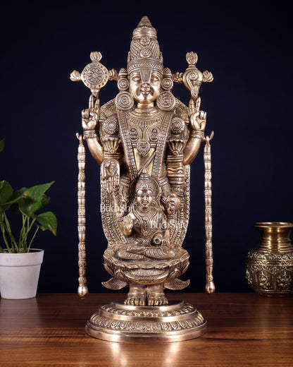 Superfine Brass Tirupati Balaji Idol with goddess Lakshmi | Height 20 inch glossy tone - Budhshiv.com