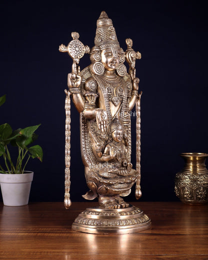 Superfine Brass Tirupati Balaji Idol with goddess Lakshmi | Height 20 inch glossy tone - Budhshiv.com