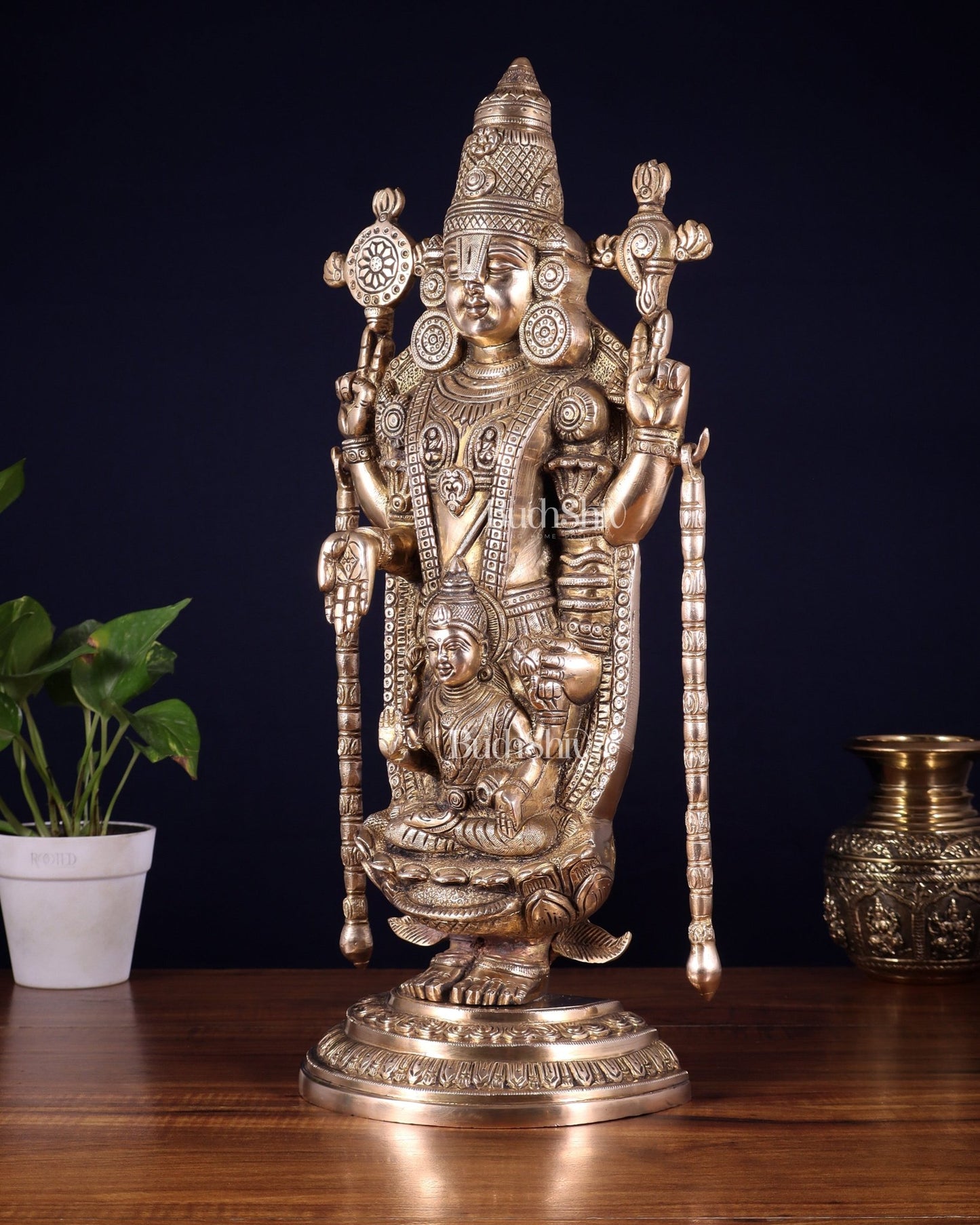 Superfine Brass Tirupati Balaji Idol with goddess Lakshmi | Height 20 inch glossy tone - Budhshiv.com