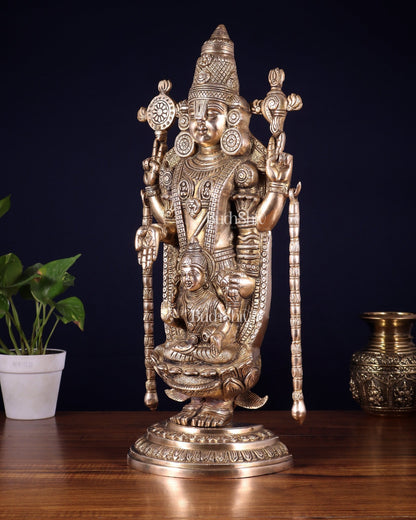 Superfine Brass Tirupati Balaji Idol with goddess Lakshmi | Height 20 inch glossy tone - Budhshiv.com
