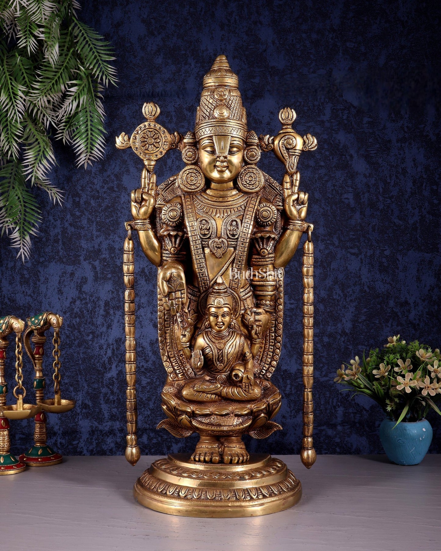 Superfine Brass Tirupati Balaji Idol with goddess Lakshmi | Height 20 inch - Budhshiv.com