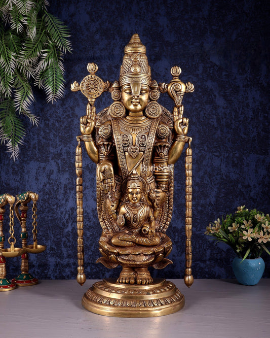 Superfine Brass Tirupati Balaji Idol with goddess Lakshmi | Height 20 inch - Budhshiv.com