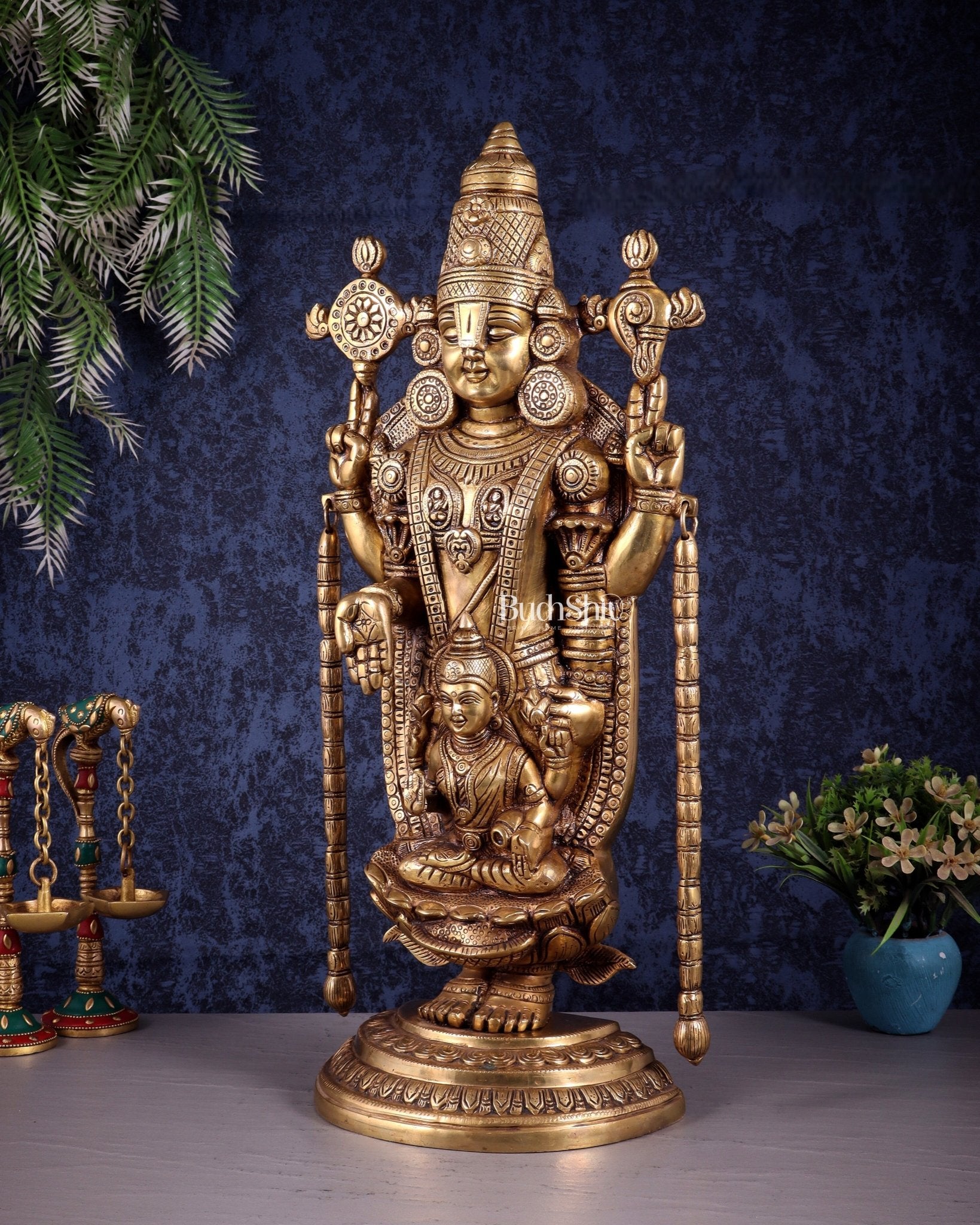 Superfine Brass Tirupati Balaji Idol with goddess Lakshmi | Height 20 inch - Budhshiv.com