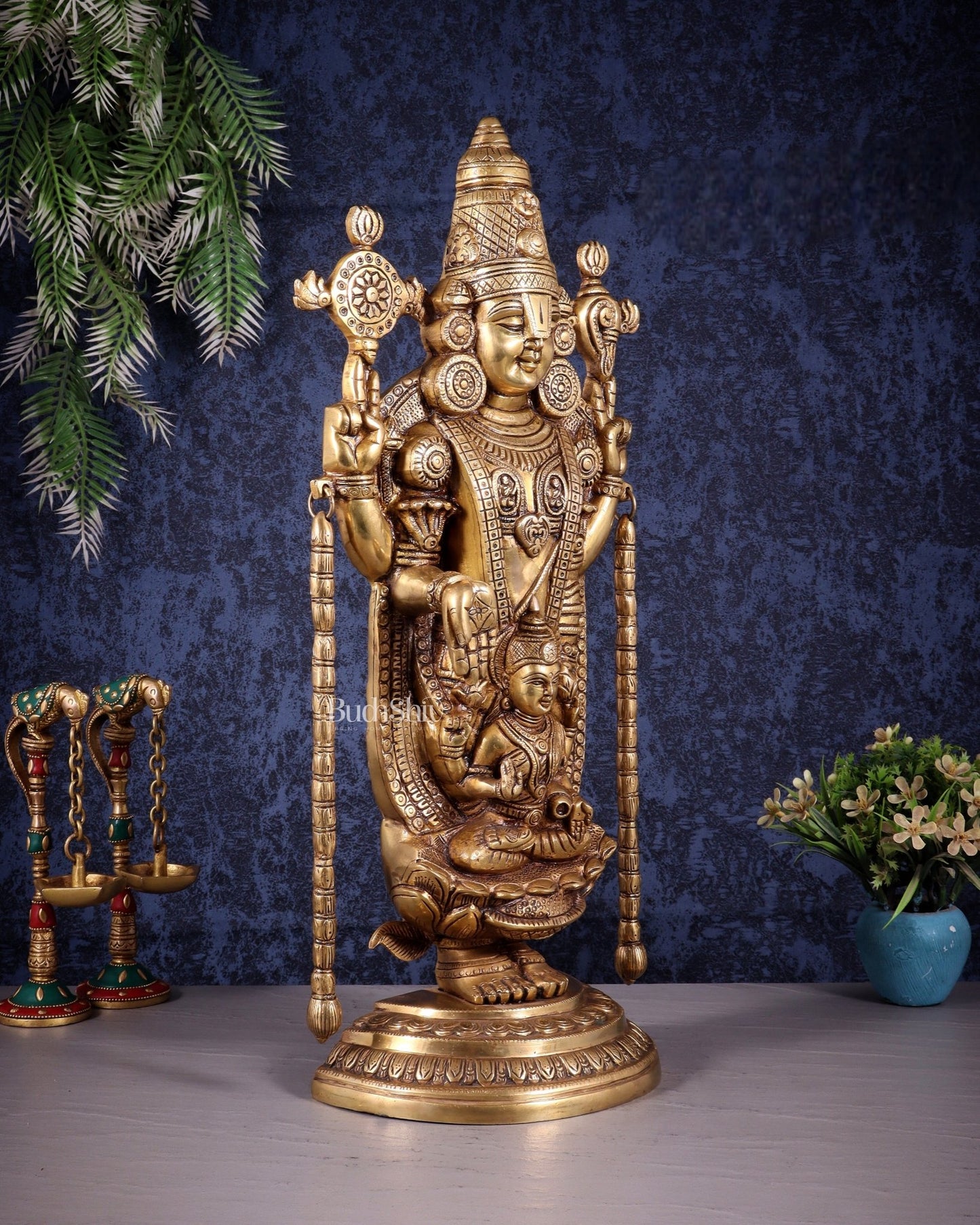 Superfine Brass Tirupati Balaji Idol with goddess Lakshmi | Height 20 inch - Budhshiv.com
