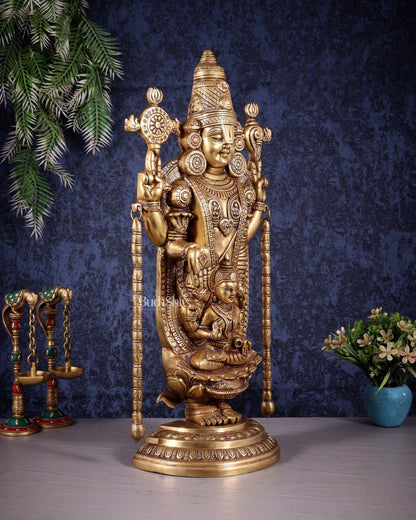 Superfine Brass Tirupati Balaji Idol with goddess Lakshmi | Height 20 inch - Budhshiv.com
