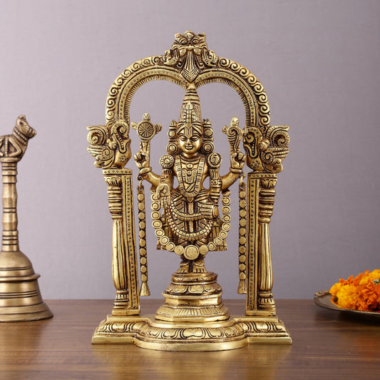 Superfine Brass Tirupati Balaji Idol with Prabhavali Frame - 12 Inch - Budhshiv.com