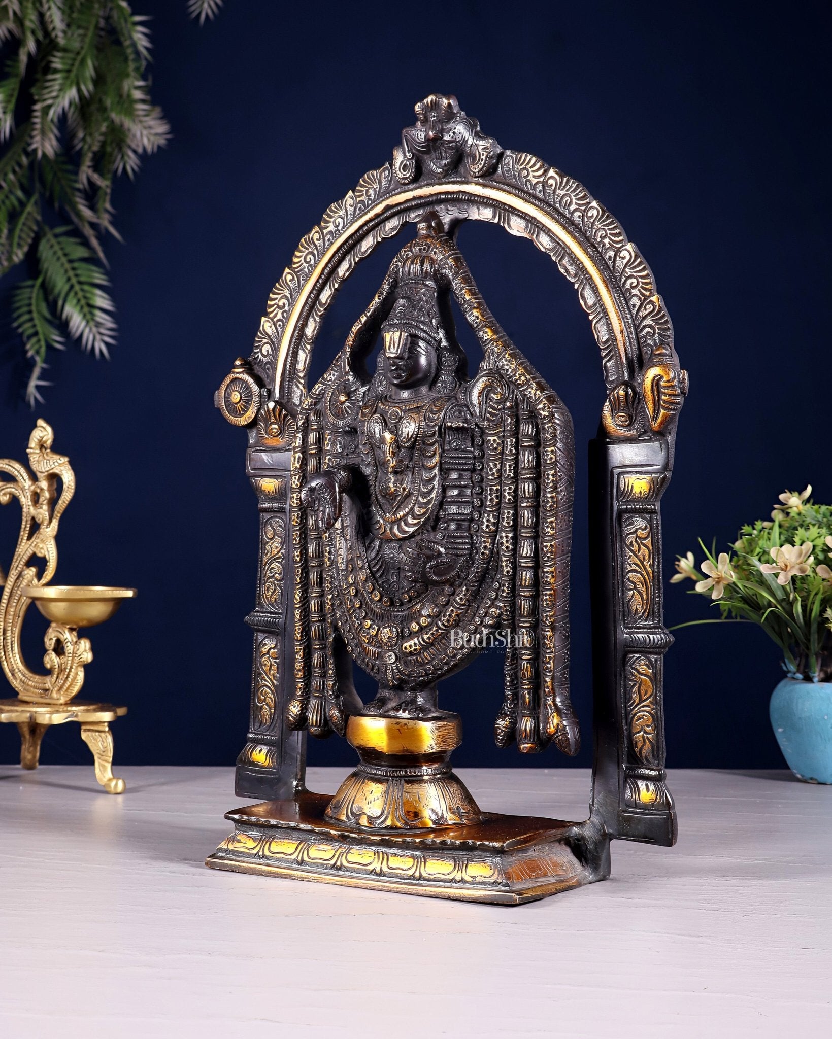 Superfine Brass Tirupati Balaji Lord Venkateshwara Swamy Idol - 13" - Budhshiv.com