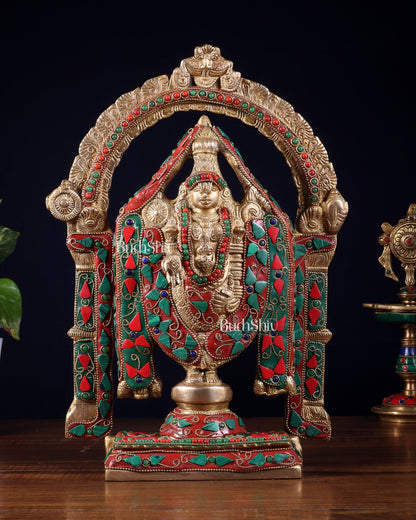 Superfine Brass Tirupati Balaji Lord Venkateshwara Swamy Idol - 13" - Budhshiv.com