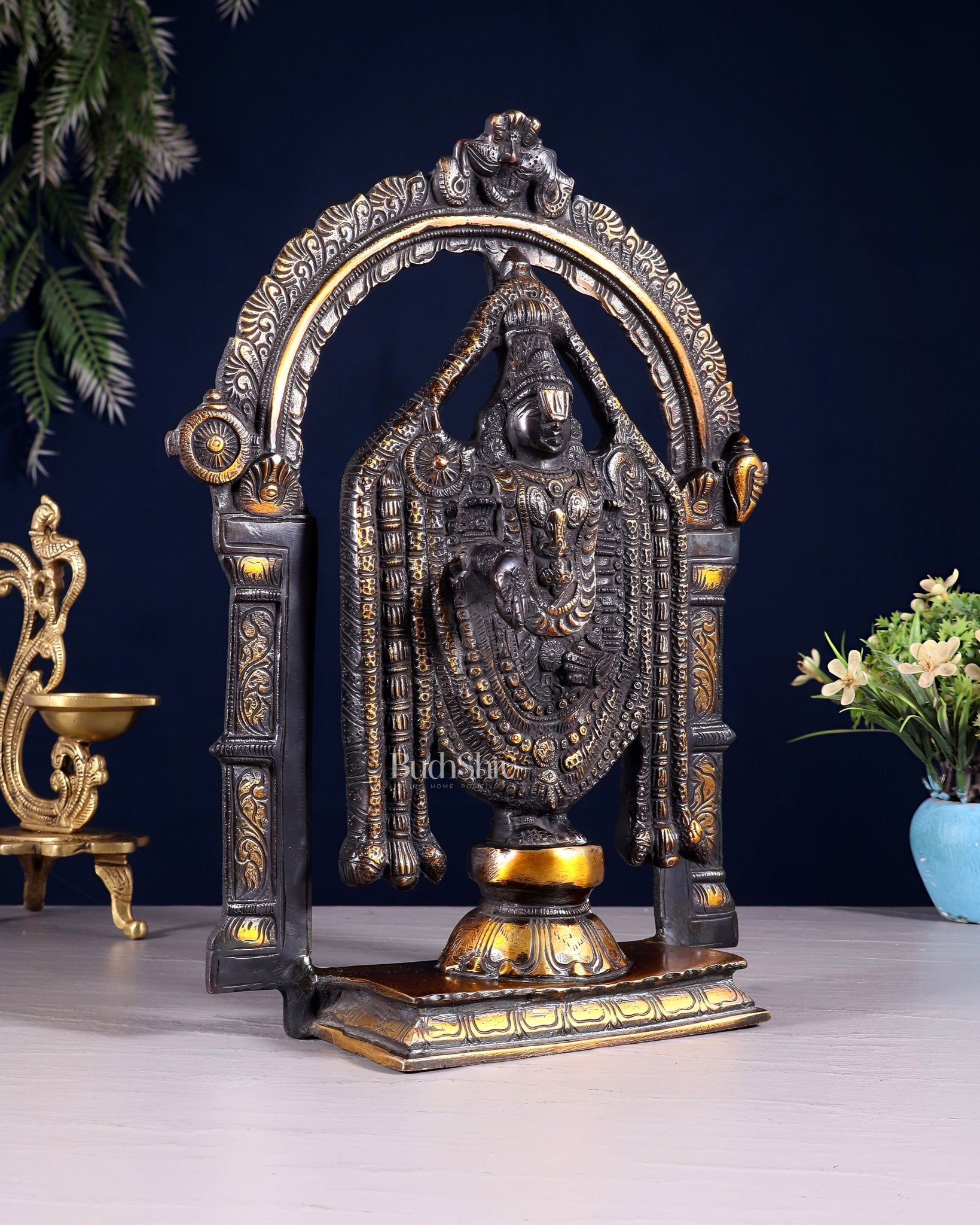 Superfine Brass Tirupati Balaji Lord Venkateshwara Swamy Idol - 13" - Budhshiv.com