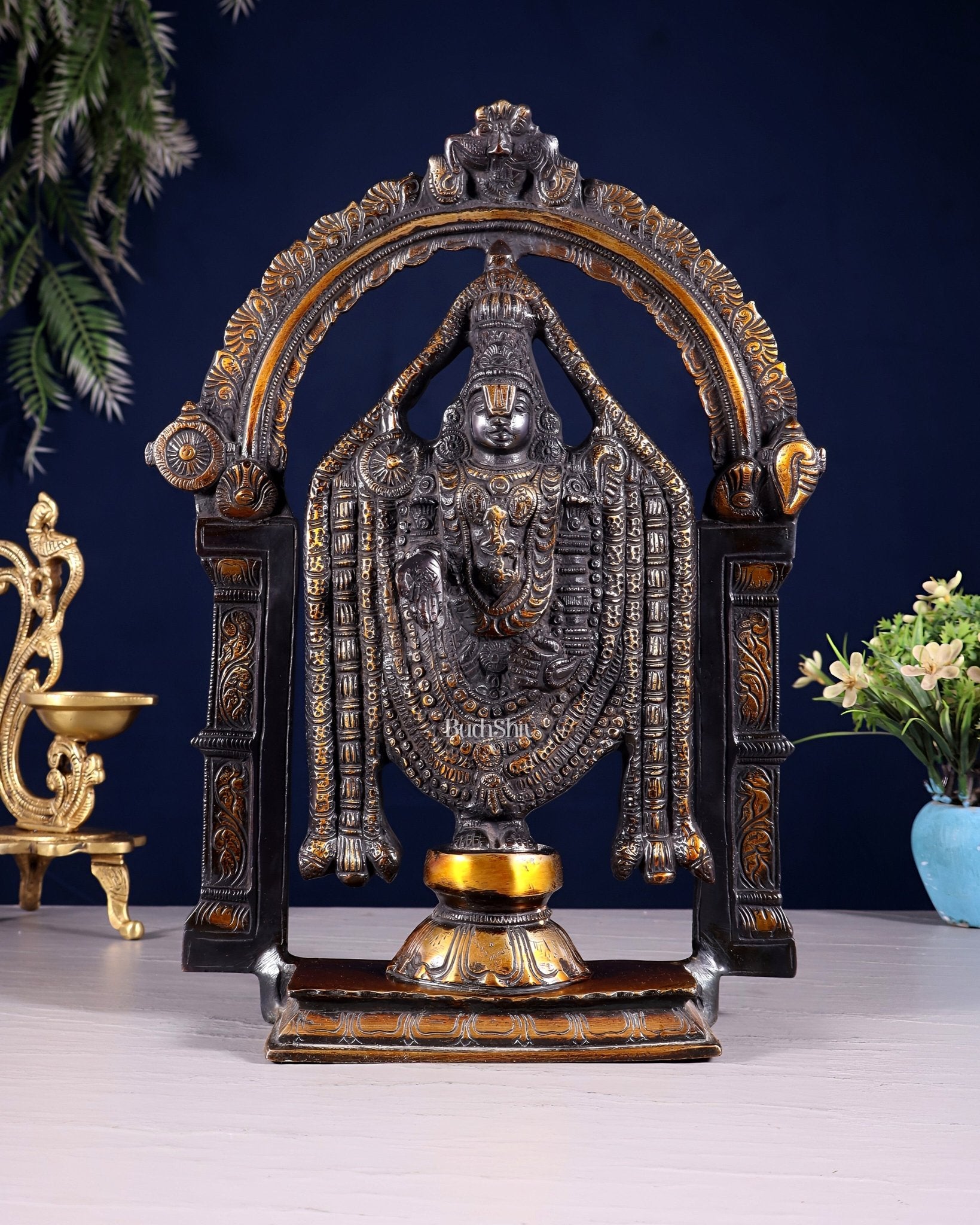 Superfine Brass Tirupati Balaji Lord Venkateshwara Swamy Idol - 13" - Budhshiv.com