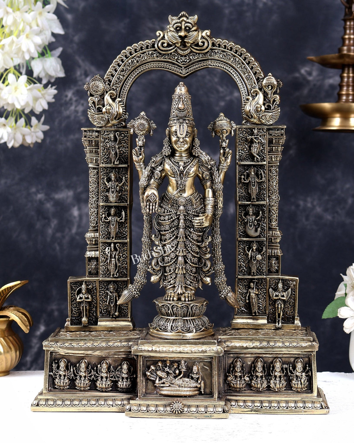 Superfine Brass Tirupati Balaji Statue with Dashavatar and Ashtalakshmi Carvings 16 inch - Budhshiv.com