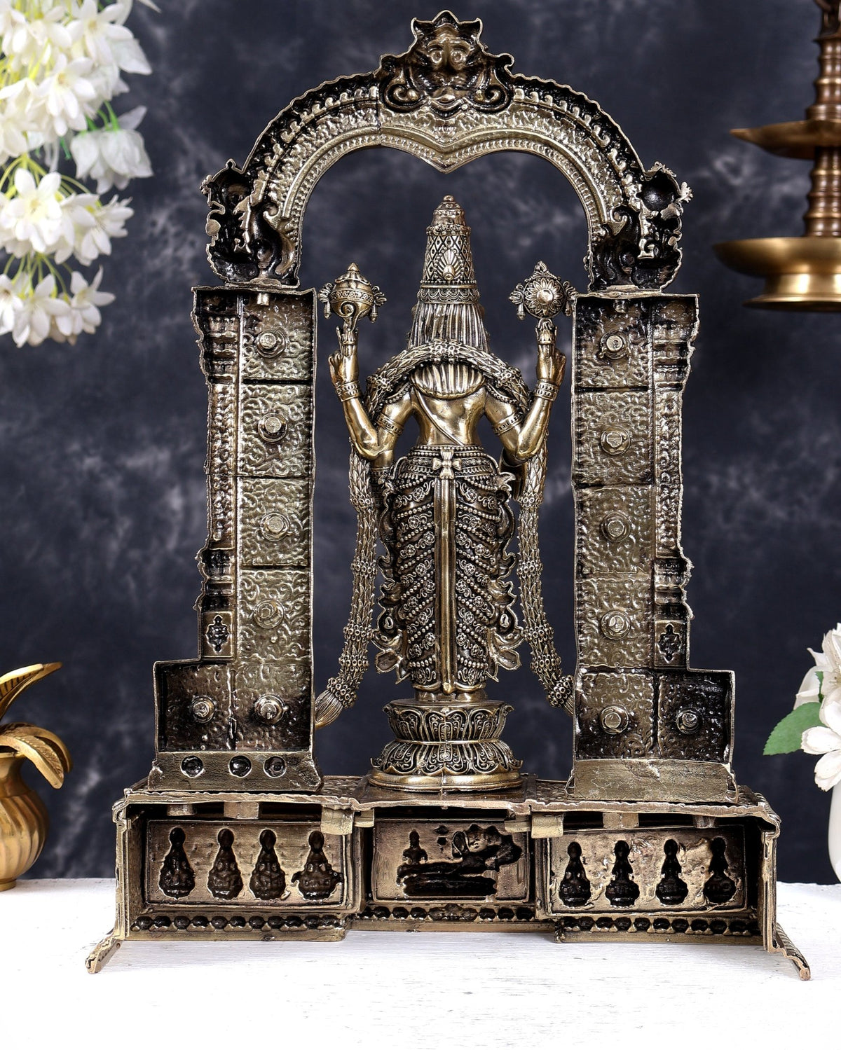 Superfine Brass Tirupati Balaji Statue with Dashavatar and Ashtalakshmi Carvings 16 inch - Budhshiv.com
