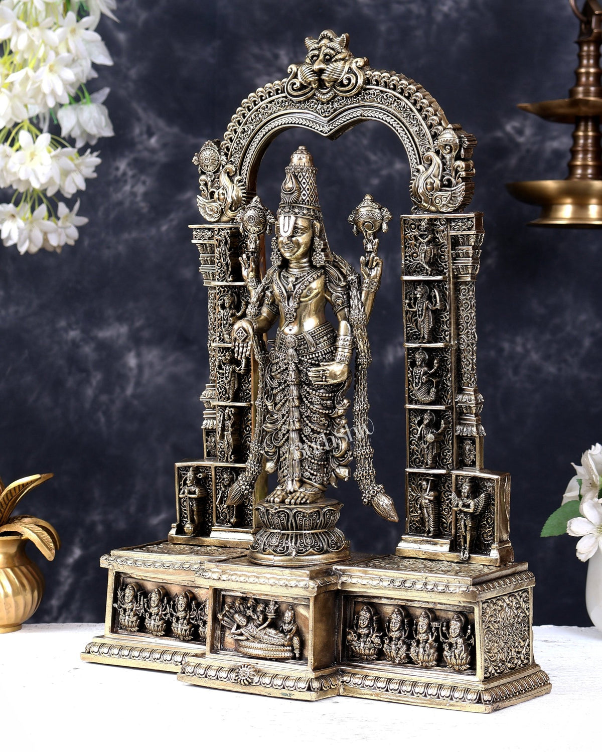 Superfine Brass Tirupati Balaji Statue with Dashavatar and Ashtalakshmi Carvings 16 inch - Budhshiv.com