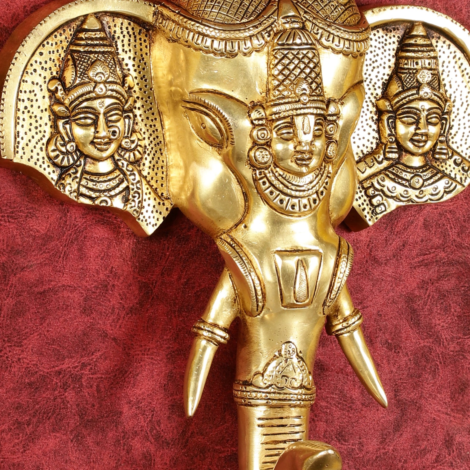 Superfine Brass Tirupati Balaji with Bhudevi and Sridevi Wall Hanging 11" - Budhshiv.com